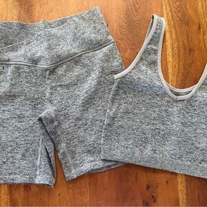 Gray Ribbed Sports Bra and Shorts. Workout & Stylish.